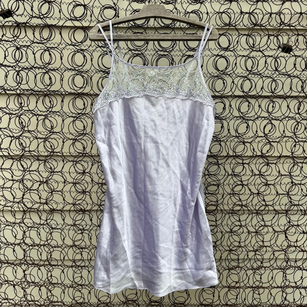 Vintage 90s Y2K Katherine Bishop Lilac Purple Slinky Slip Dress Floral LARGE